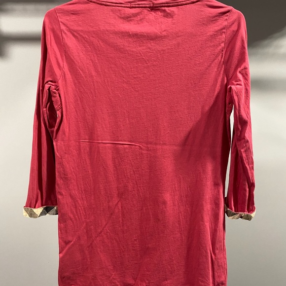 Burberry Brit Red Nova Plaid Longsleeve Tee Shirt Top Blouse Cotton Scoop Neck M - Picture 6 of 8